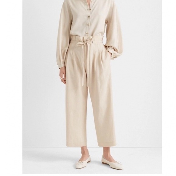 Club Monaco Pants - Club Monaco Beige High Waisted Paperbag Wide Leg 12